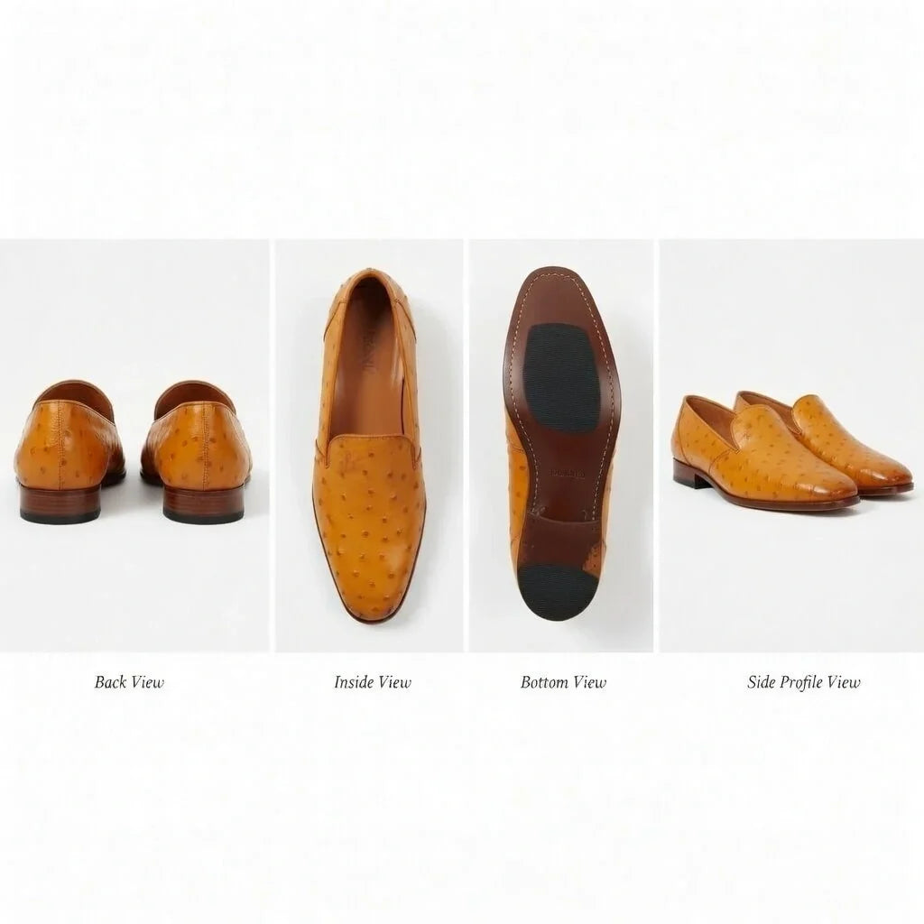 Handmade Ostrich Leather Loafers - Premium Slip-On Dress Shoes for Men