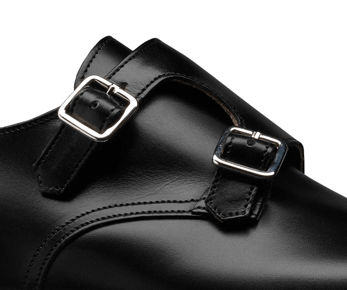 Lowndes Double Monk Shoe – Black Calf Leather | Leather Sole | Pellevista