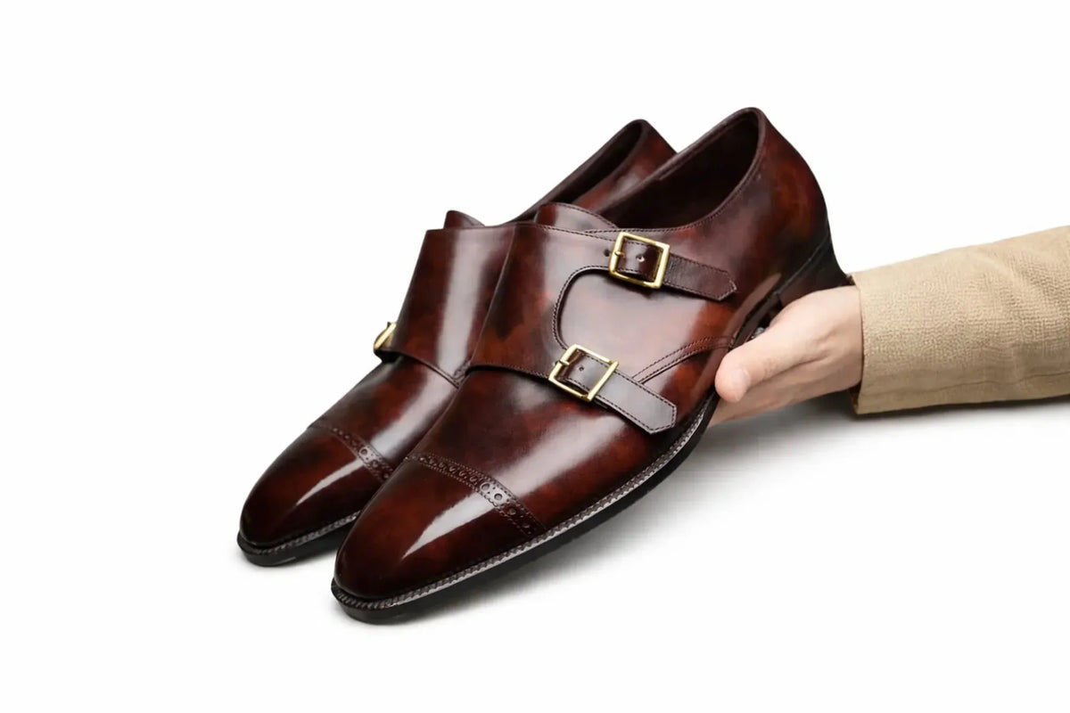 Brown Cap-Toe Double Monk Strap