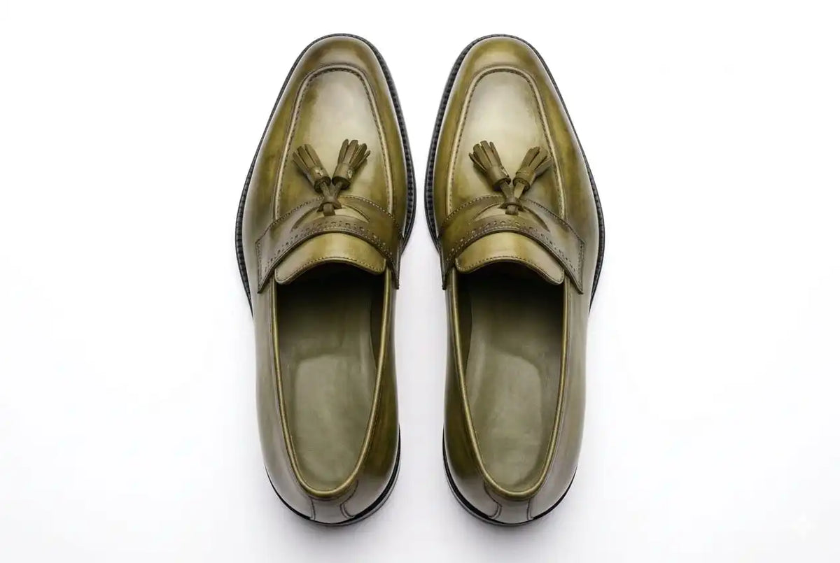 Men's Green Genuine Leather Tassel Formal Dress Shoes