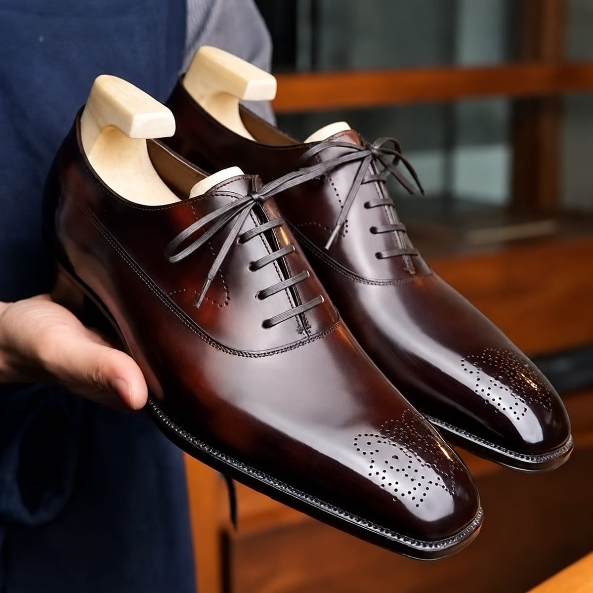 Premium Quality Burgundy Leather Oxford Lace up Brogue Shoes
