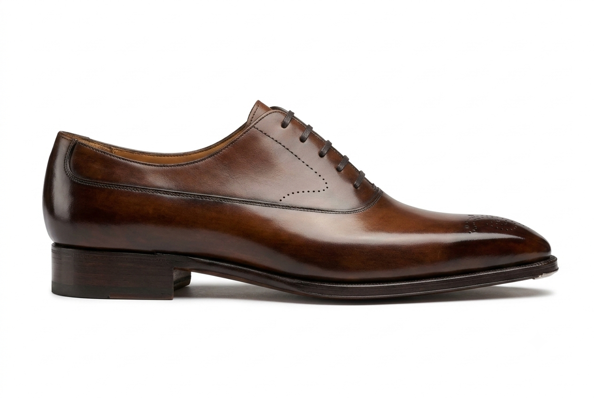Men's Hand-Burnished Brown Leather Oxford Shoes | PelleVista UK