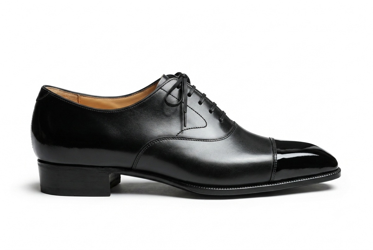 Black Calf Leather Cap Toe Oxford Dress Shoes for Men