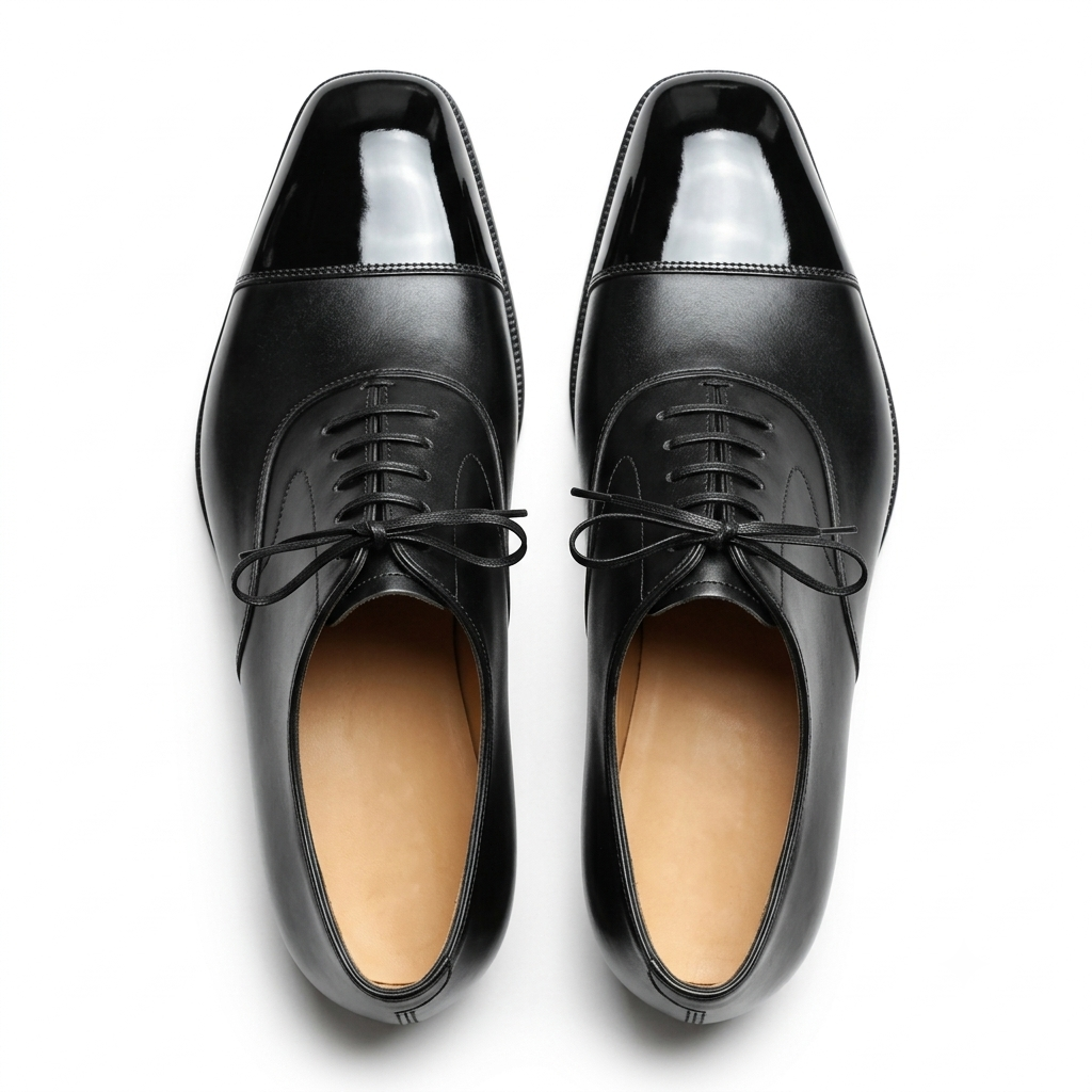 Black Calf Leather Cap Toe Oxford Dress Shoes for Men