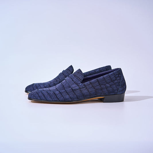 American Alligator Nubuck Penny Loafers 8150 Blue#Color_Blue