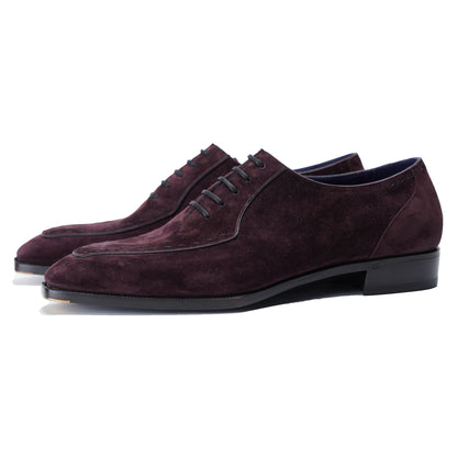 Baby Calf Suede Norwegian Oxford Shoes#Color_Wine Red