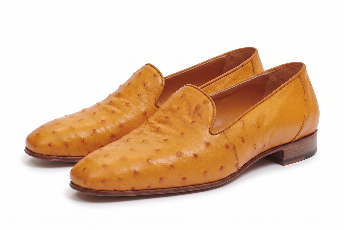 Handmade Ostrich skin texture Leather Slip-On Shoes for Men | PelleVista