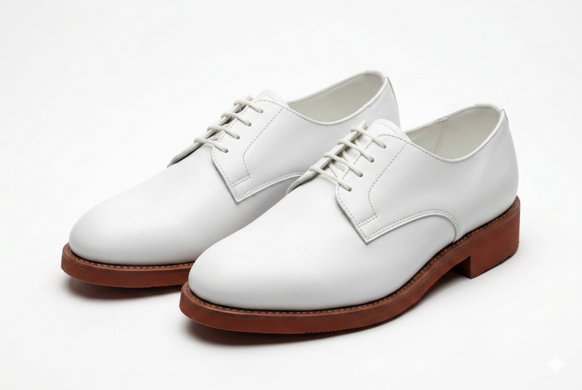 Handmade White Leather Apron Toe Oxford Dress Shoes for Men