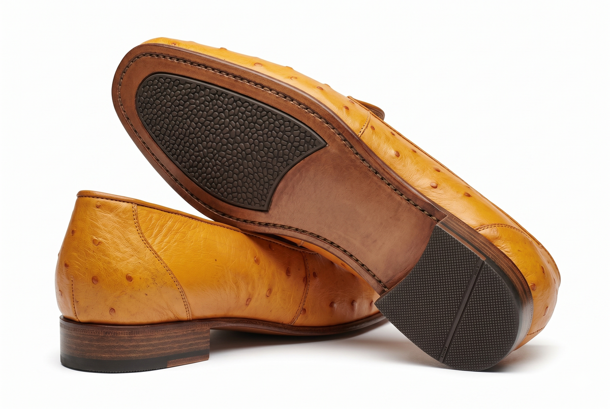 Handmade Ostrich skin texture Leather Slip-On Shoes for Men | PelleVista