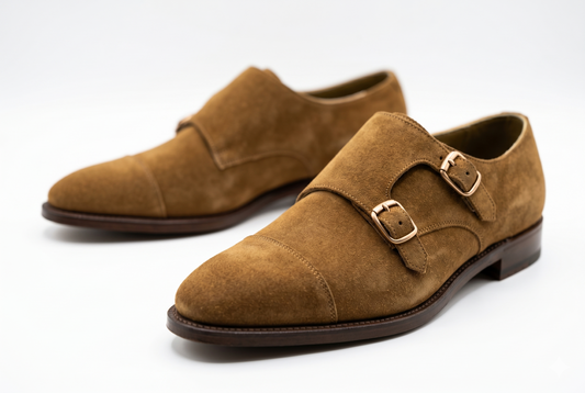 Brown Suede Double Monk Strap Dress Shoes for Men | PelleVista