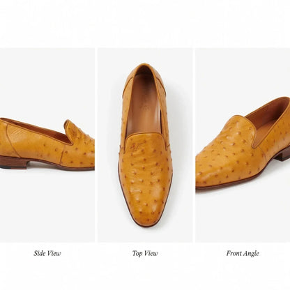 Handmade Ostrich Leather Loafers - Premium Slip-On Dress Shoes for Men