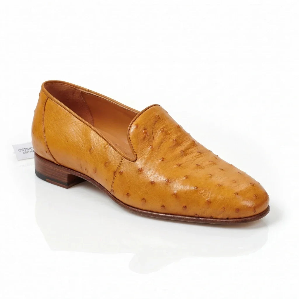 Handmade Ostrich Leather Loafers - Premium Slip-On Dress Shoes for Men