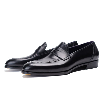 Ilcea Box Calf Brogue Penny Loafers#Color_Black