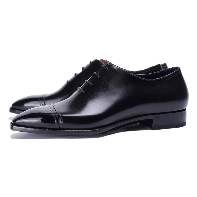 Ilcea Box Calf Quarter Brogue Oxford Shoes#Color_Black