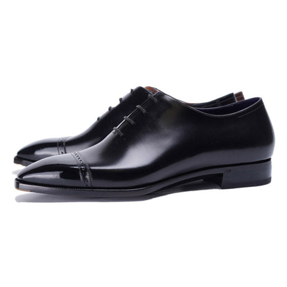 Ilcea Box Calf Quarter Brogue Oxford Shoes#Color_Black