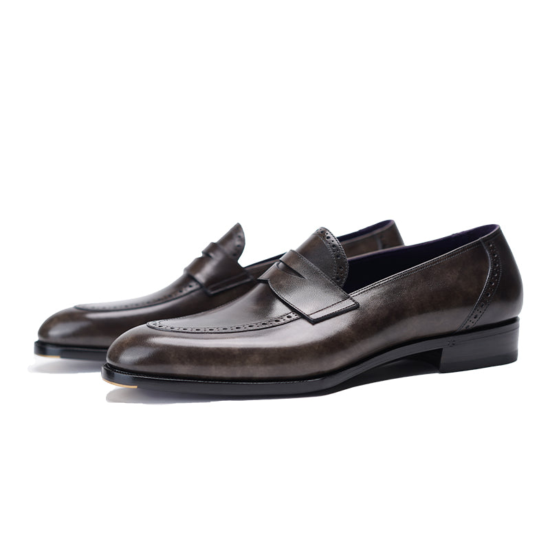 Ilcea Museum Calf Brogue Penny Loafers#Color_Steel