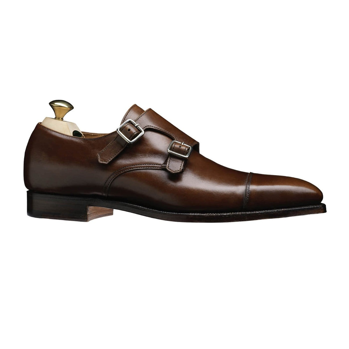 Lowndes Double Monk Shoe – Dark Brown Burnished Calf | Leather Sole | Pellevista
