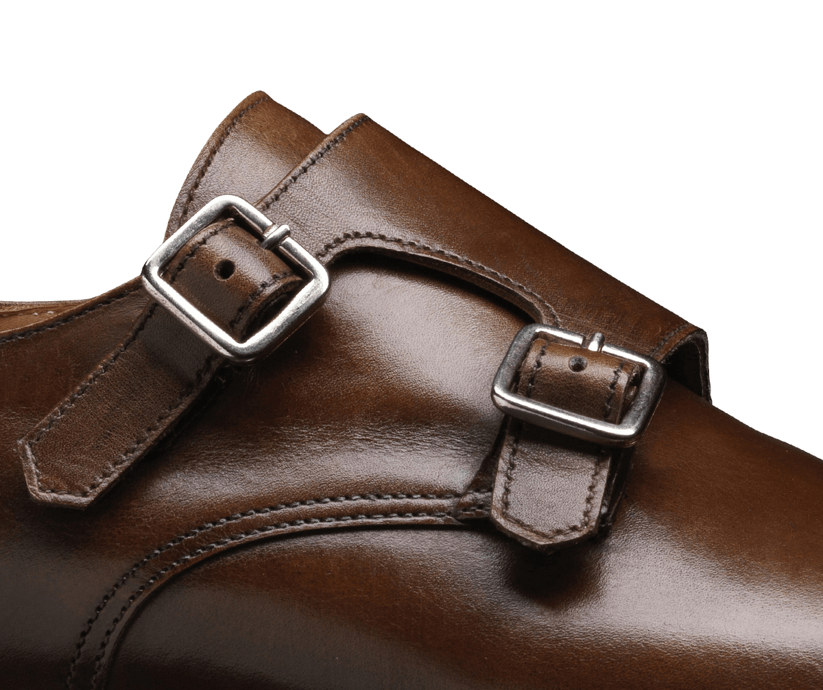 Lowndes Double Monk Shoe – Dark Brown Burnished Calf | Leather Sole | Pellevista
