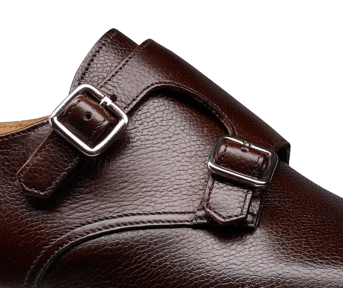 Lowndes Double Monk Shoe – Dark Brown Pebble Grain | City Sole | Pellevista