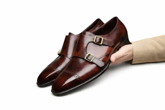 Brown Cap-Toe Double Monk Strap