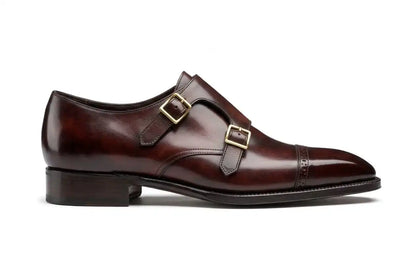 Brown Cap-Toe Double Monk Strap