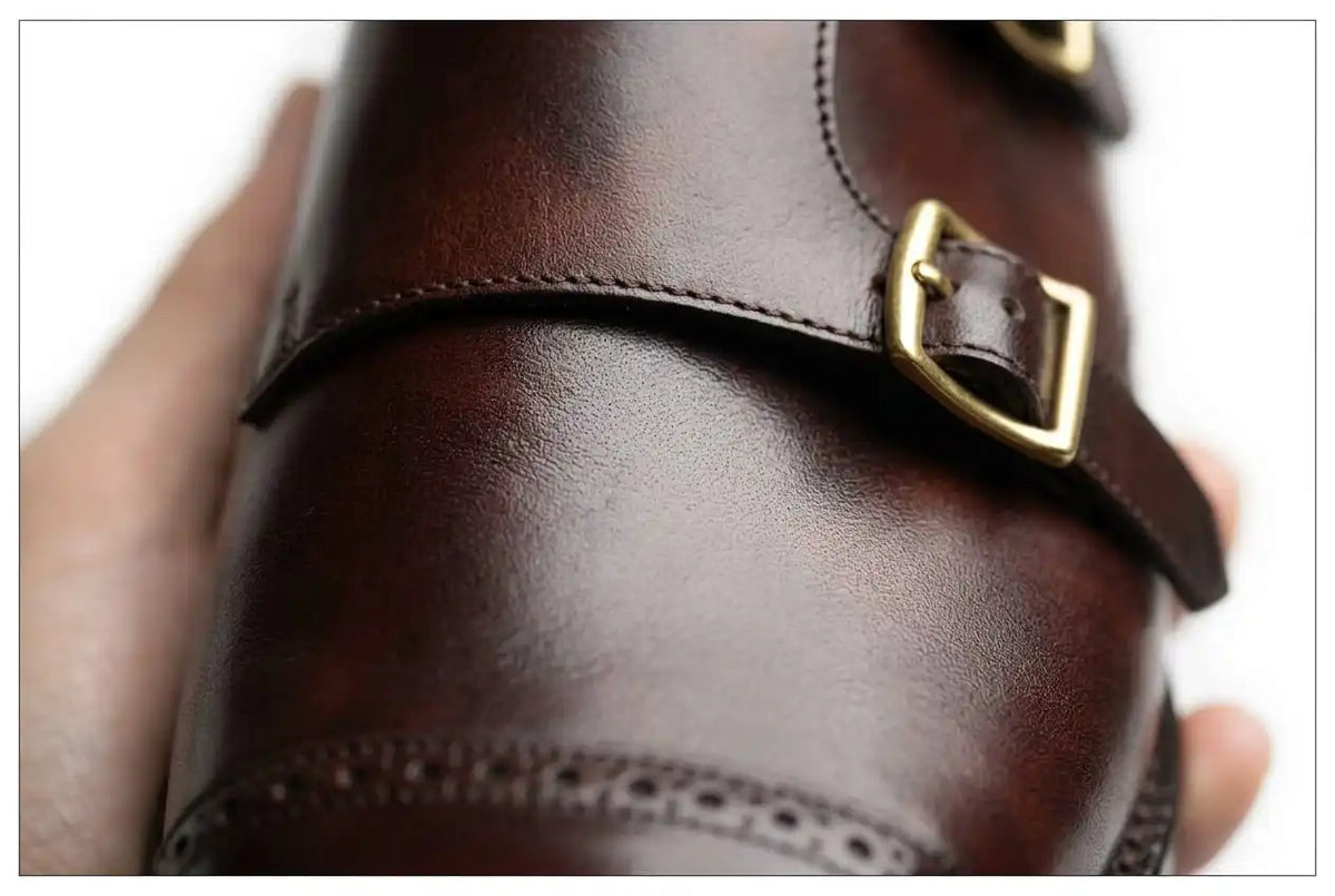 Brown Cap-Toe Double Monk Strap