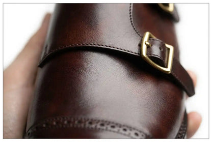 Brown Cap-Toe Double Monk Strap