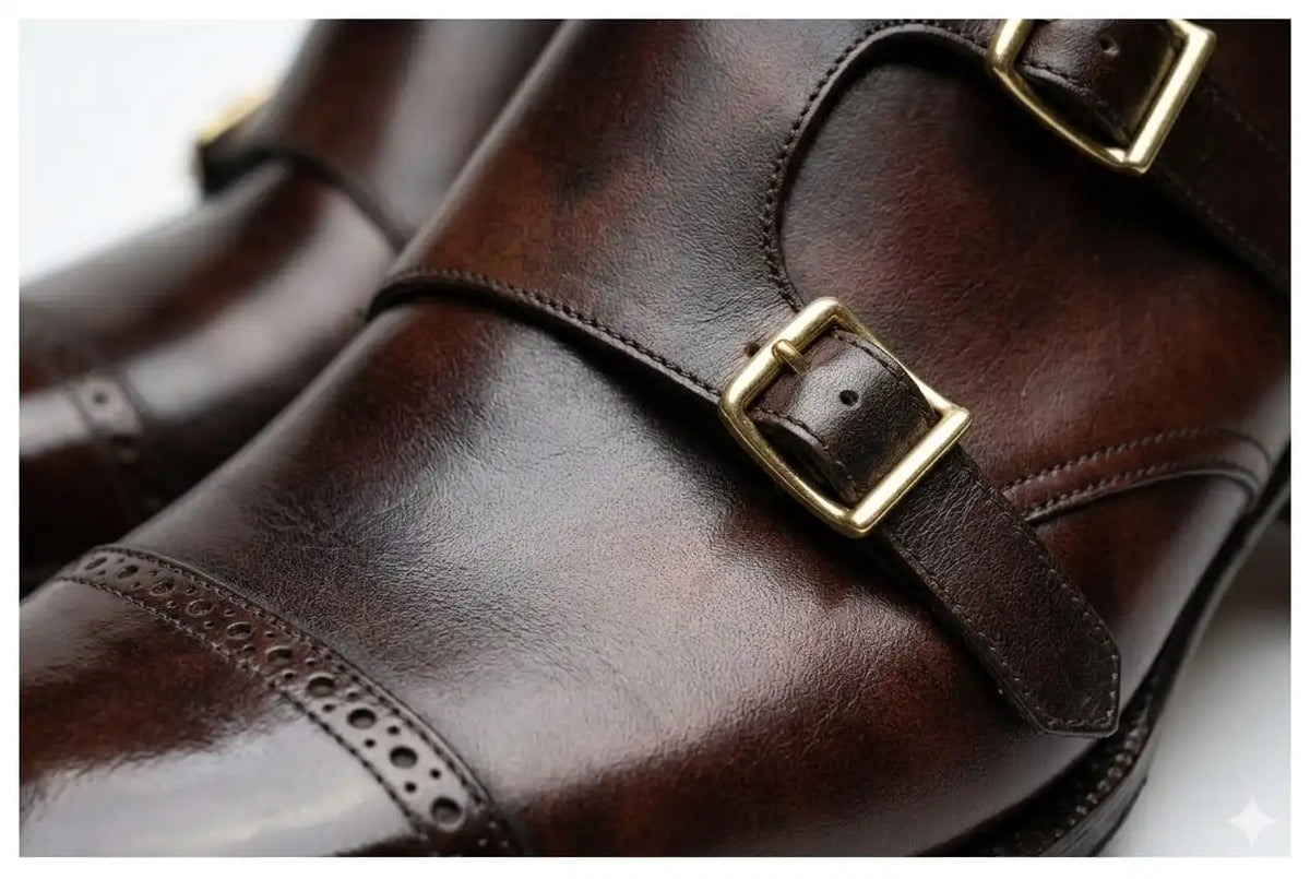 Brown Cap-Toe Double Monk Strap