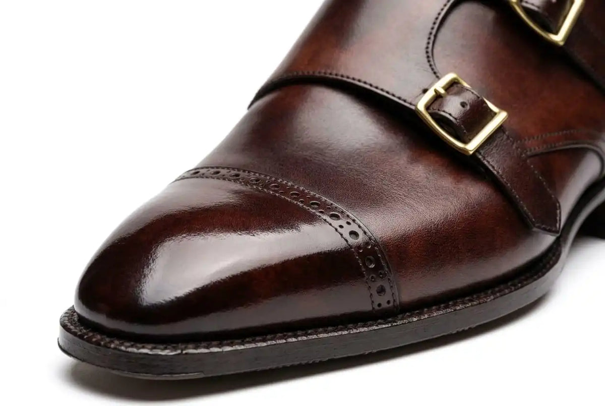 Brown Cap-Toe Double Monk Strap