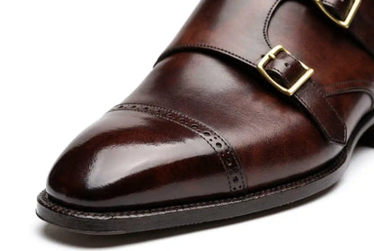 Brown Cap-Toe Double Monk Strap