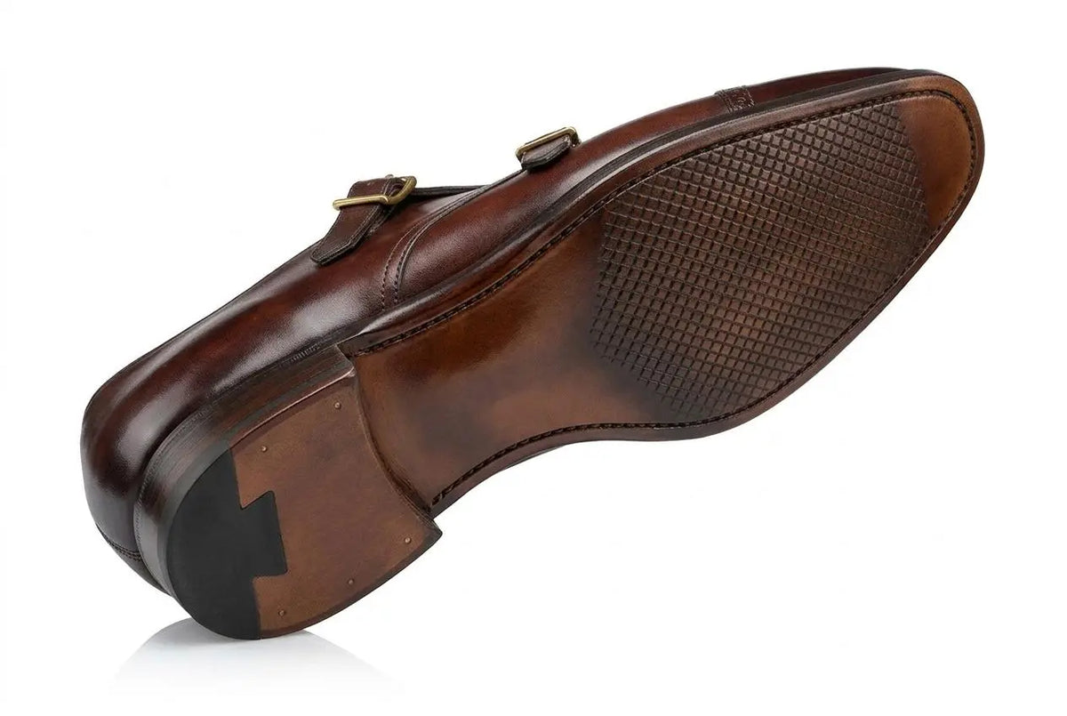 Brown Cap-Toe Double Monk Strap