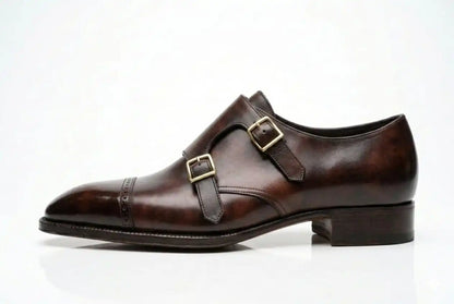 Brown Cap-Toe Double Monk Strap