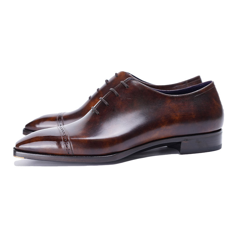 Museum Box Calf Quarter Brogue Oxford Shoes#Color_Dark Brown
