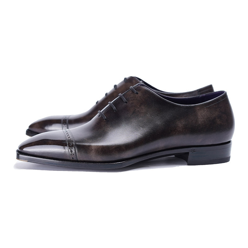 Museum Box Calf Quarter Brogue Oxford Shoes#Color_Steel
