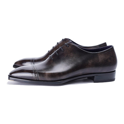 Museum Box Calf Quarter Brogue Oxford Shoes#Color_Steel