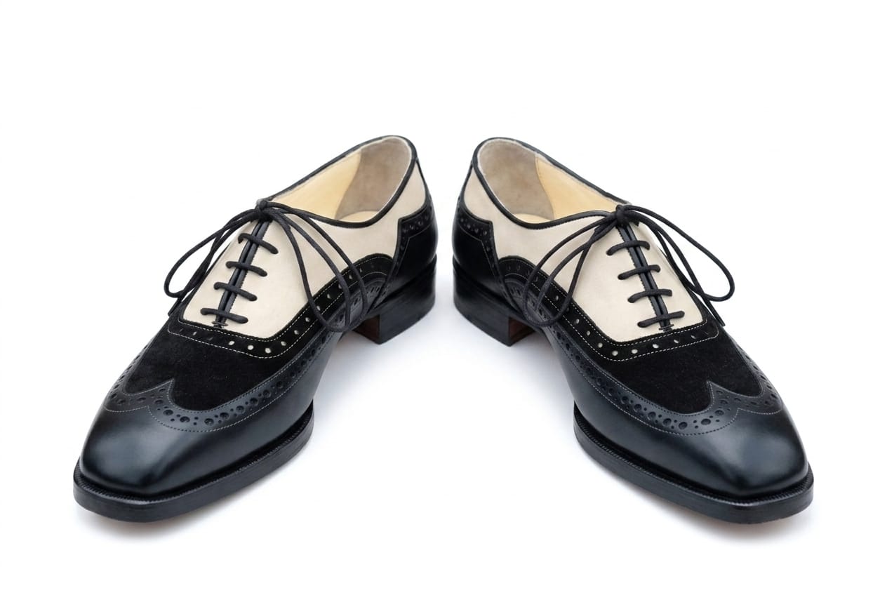 Men's Wingtip Brogue Dress Shoe — Handmade Black &amp; Beige Suede Leather | PelleVista