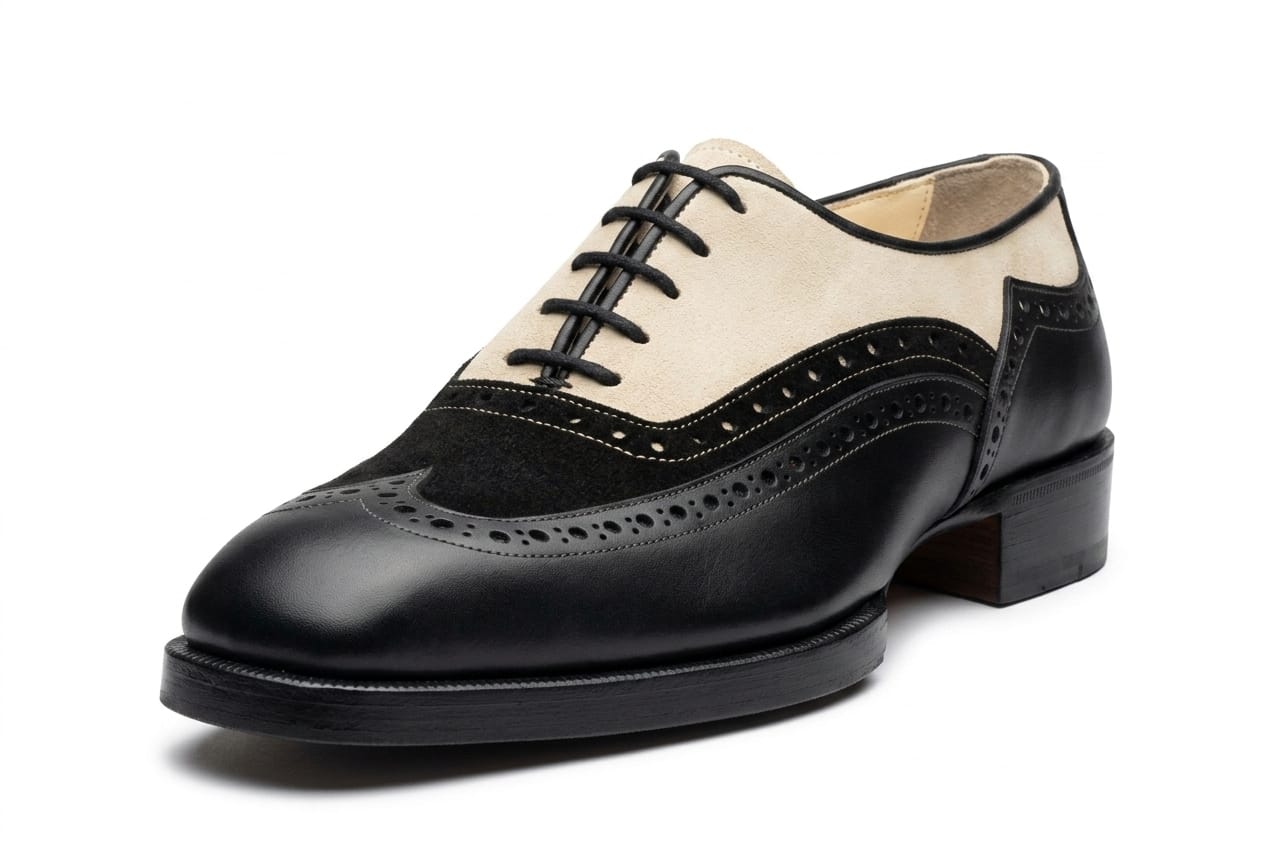 Men's Wingtip Brogue Dress Shoe — Handmade Black &amp; Beige Suede Leather | PelleVista