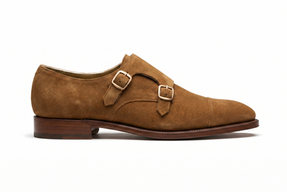 Brown Suede Double Monk Strap Dress Shoes for Men | PelleVista