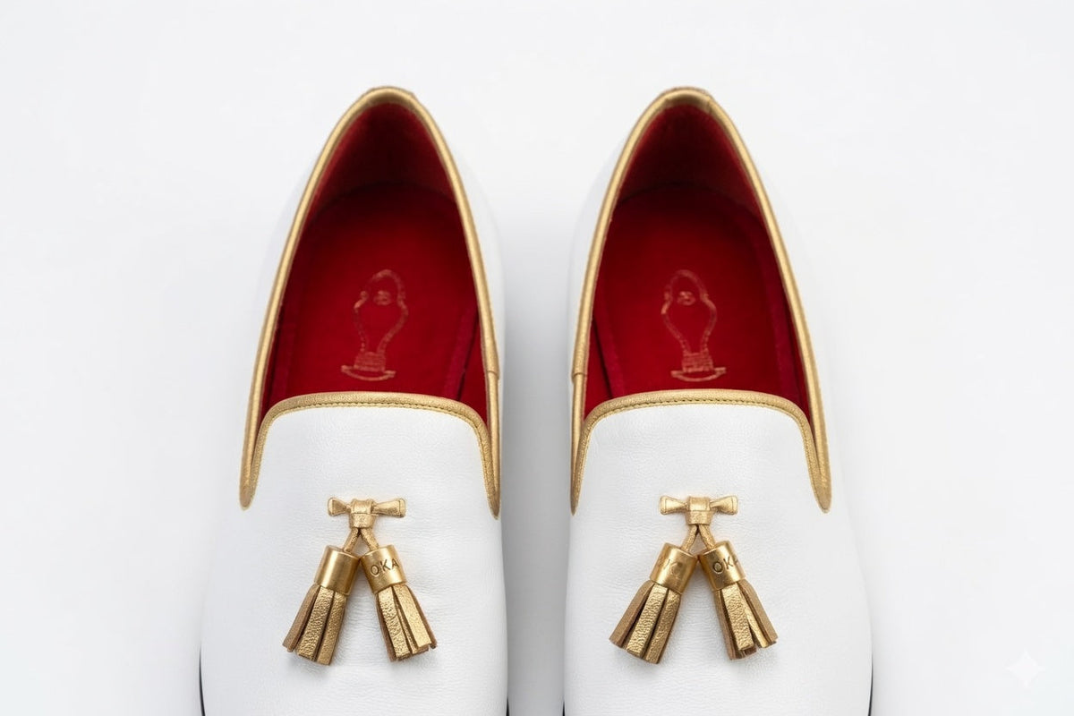 Pellevista Bianco Tassel Loafer - Gold Hardware & Red Sole