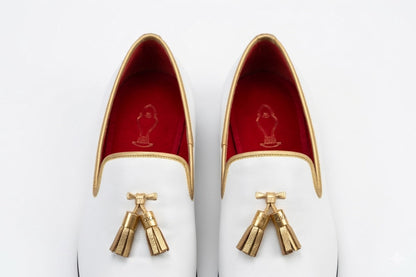 Pellevista Bianco Tassel Loafer - Gold Hardware & Red Sole