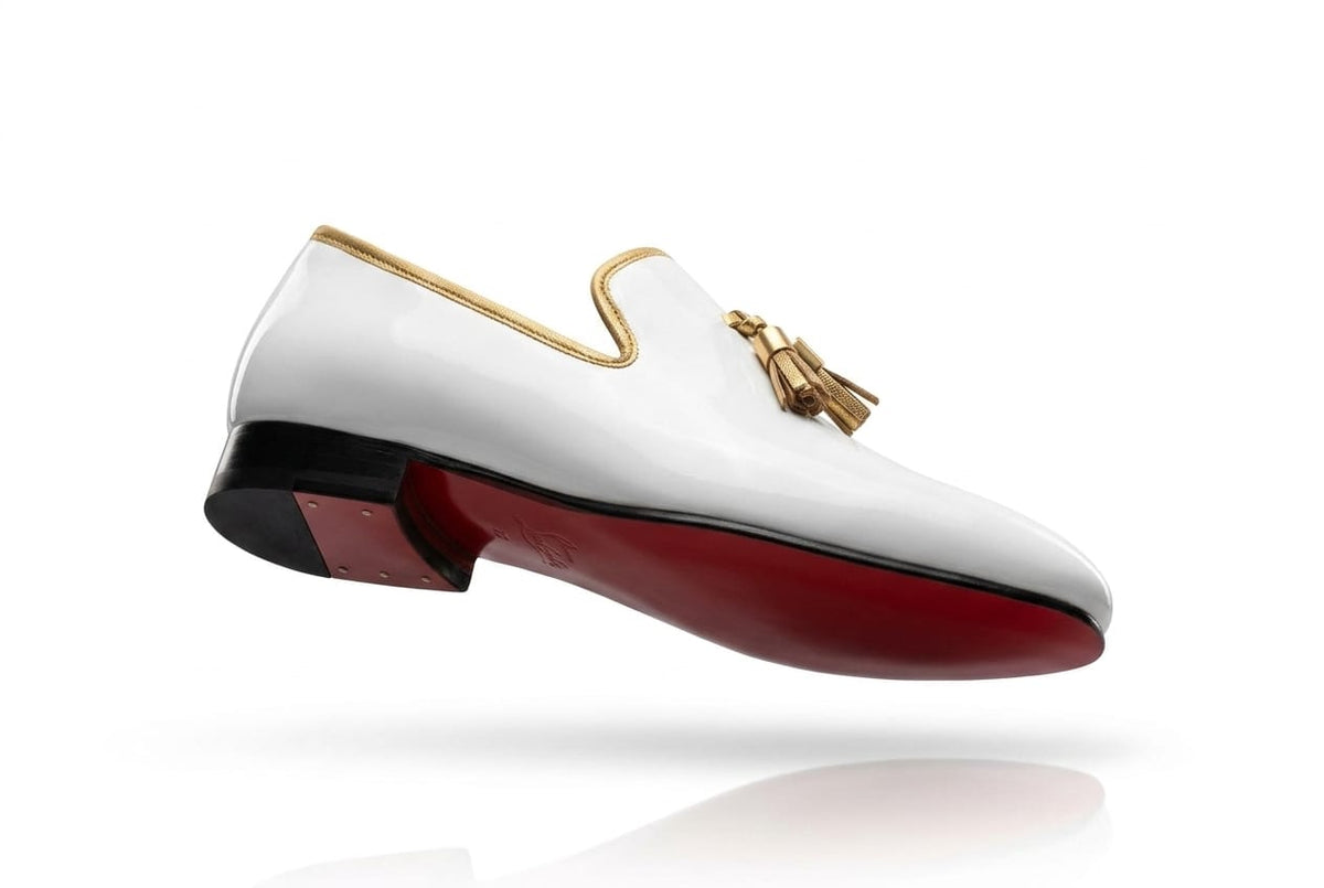 Pellevista Bianco Tassel Loafer - Gold Hardware & Red Sole