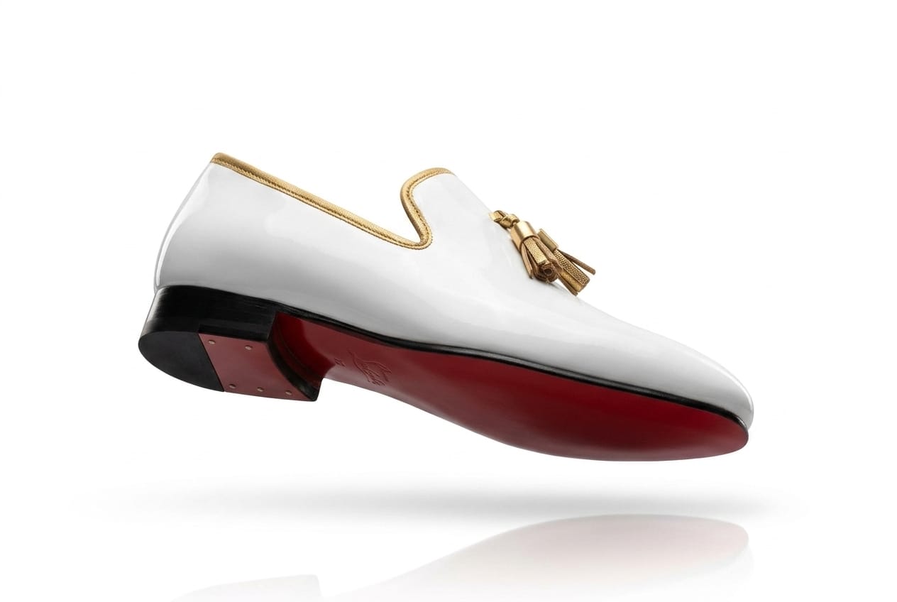 Bianco Tassel Loafer — White Leather Slip-On with Gold Hardware &amp; Red Sole - Pellevista