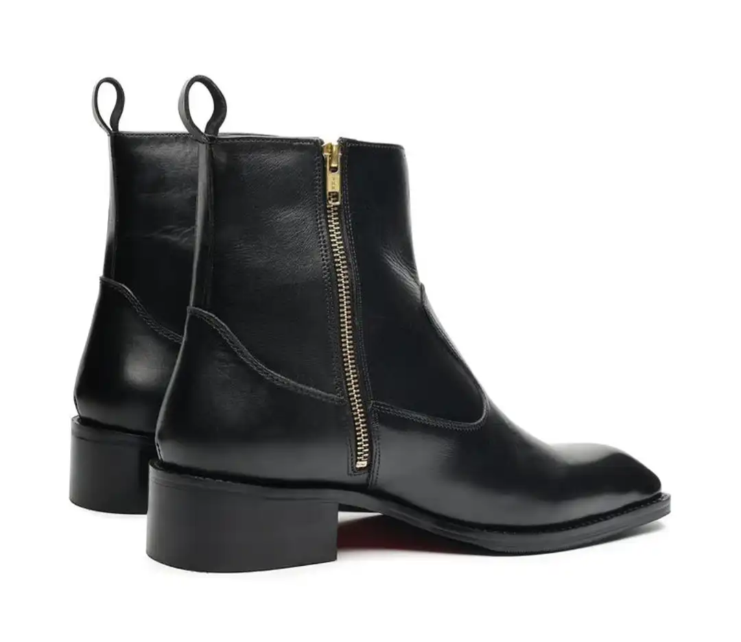 Men's Black Leather Side Zip Ankle Boots – Handmade Luxury Dress Boots