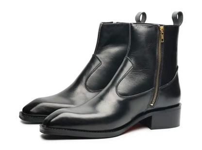 Men's Black Leather Side Zip Ankle Boots – Handmade Luxury Dress Boots
