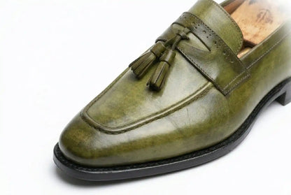 Men's Green Genuine Leather Tassel Formal Dress Shoes