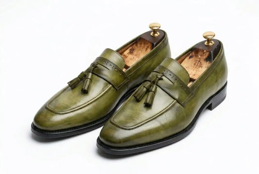 Men's Green Genuine Leather Tassel Formal Dress Shoes