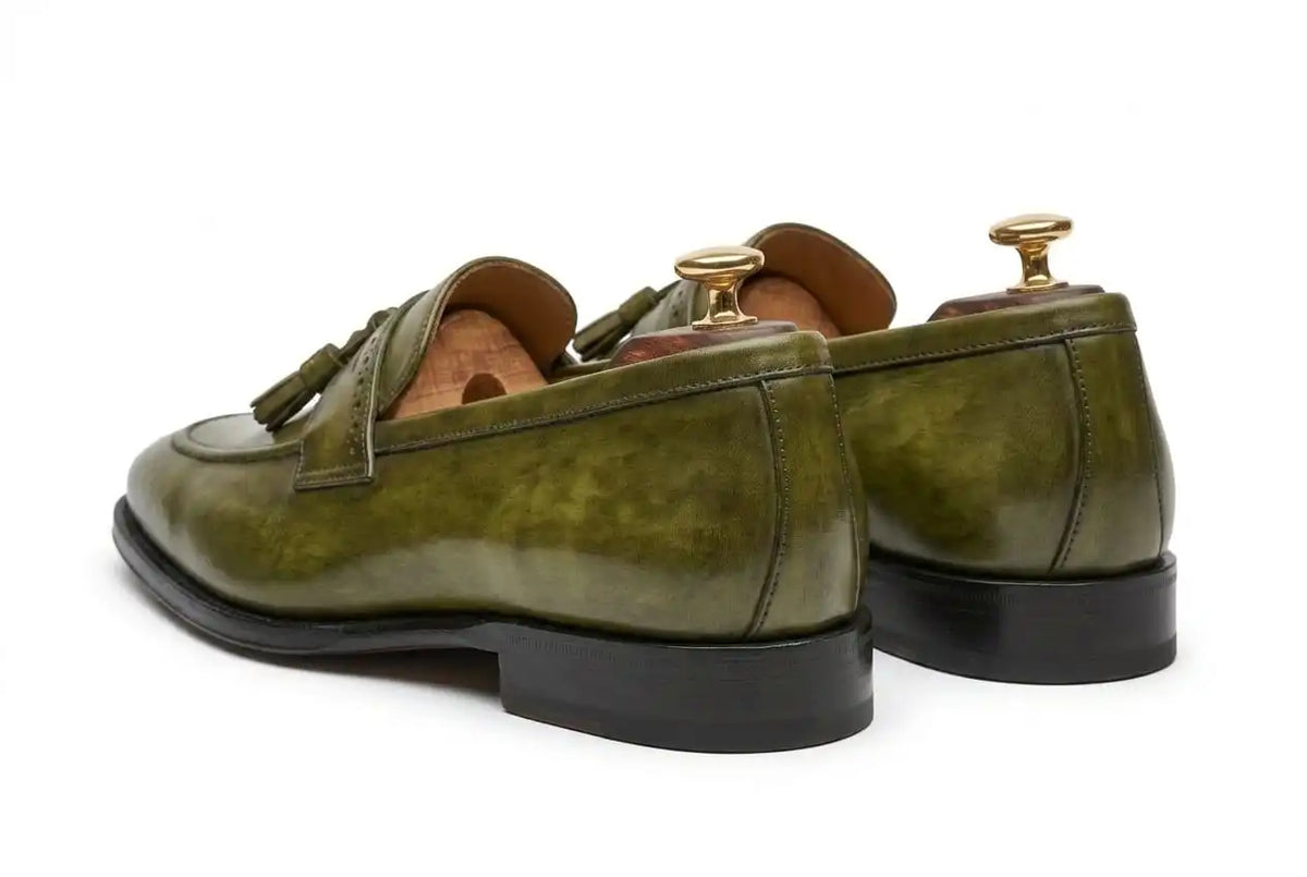 Men's Green Genuine Leather Tassel Formal Dress Shoes