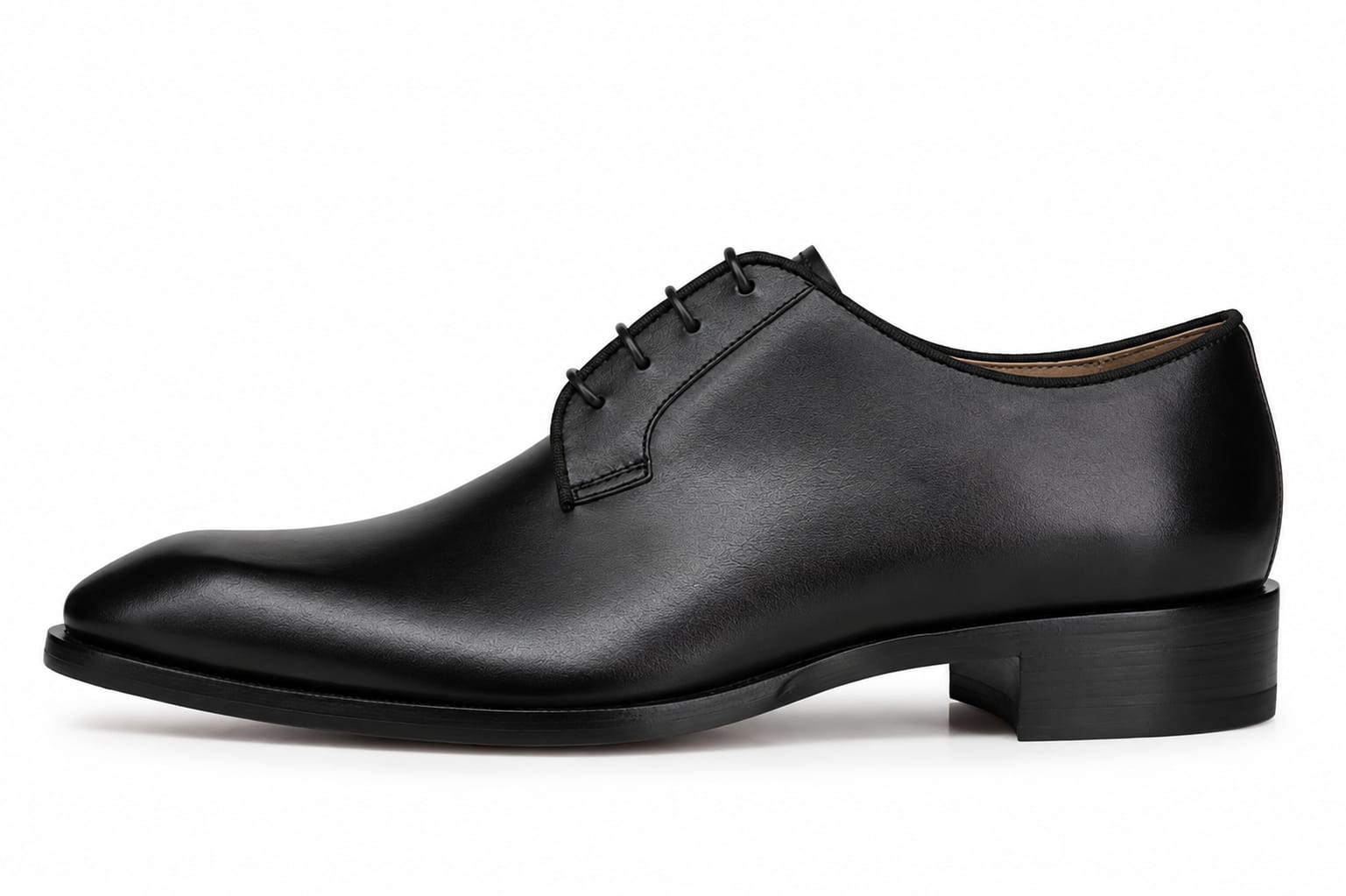 Men's Black Leather Plain-Toe Derby Shoes | Formal Lace-Up Dress Shoes