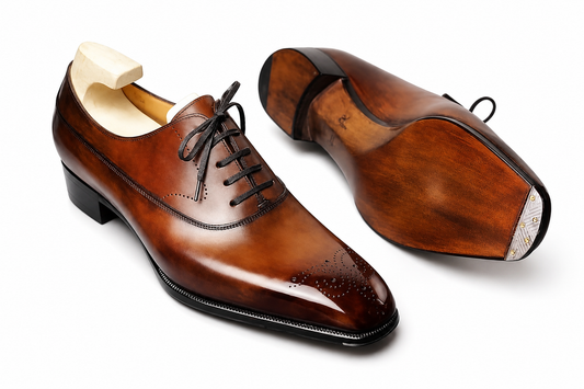 Men's Hand-Burnished Brown Leather Oxford Shoes | PelleVista UK
