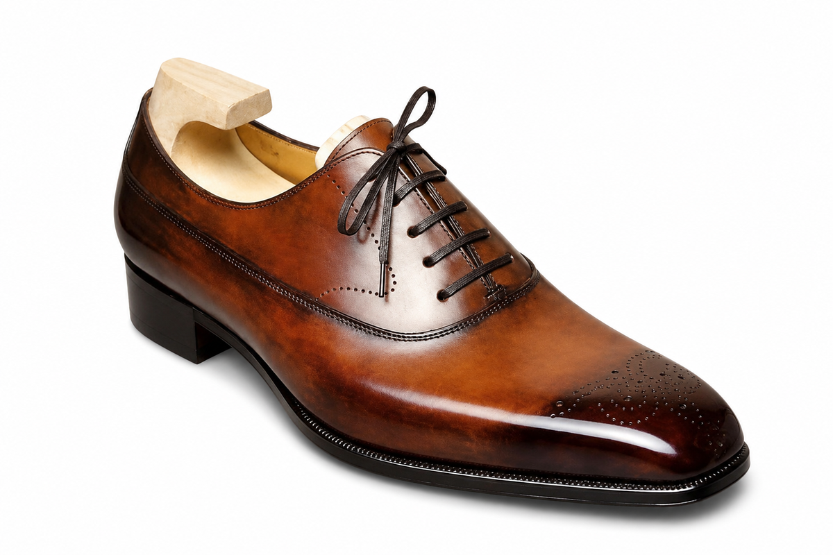 Men's Hand-Burnished Brown Leather Oxford Shoes | PelleVista UK